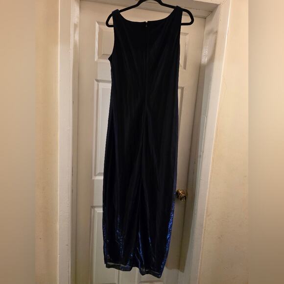 Vtg Y2K 90s Sleeveless Blue Shimmer Maxi Dress Evening Gown Jacket Leslie Fay 14 - Picture 3 of 10